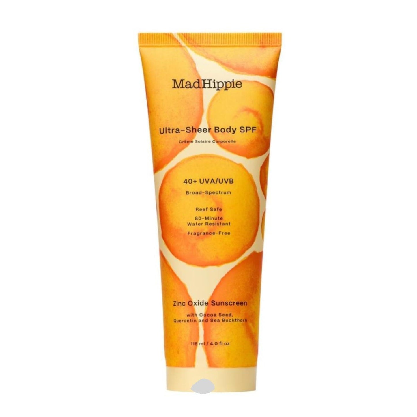 Mad Hippie Ultra Sheer Body Sunscreen SPF 40 – 4 oz (Fragrance-Free, Reef-Safe, Zinc Oxide)
