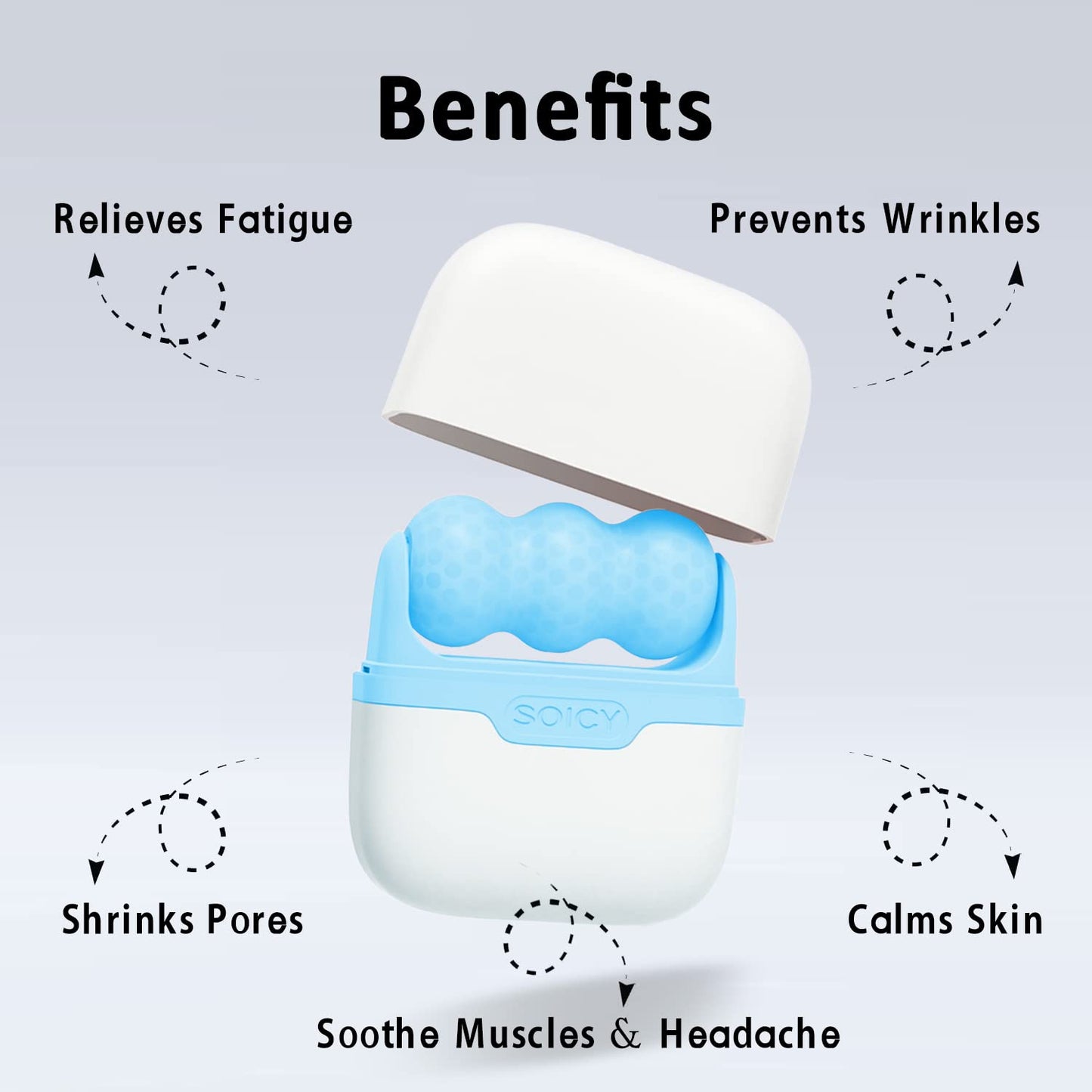 Ice Roller for Face and Eyes - Facial Skin Care Tools with 2 in 1 Massage Roller and Travel Case Self Care Gift.Men Women (Blue)