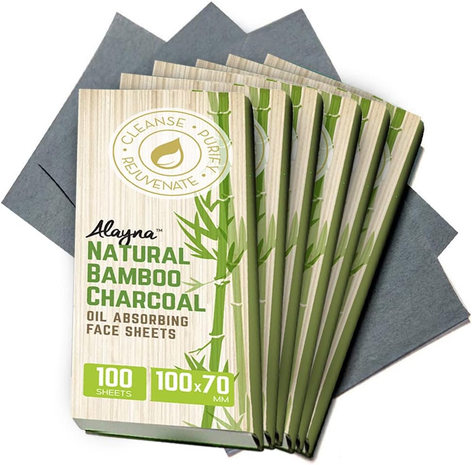 Natural Bamboo Charcoal Oil Blotting Sheets – 3 Pack | Organic Shine Control Tissues for Oily Skin & Makeup Touch-Ups