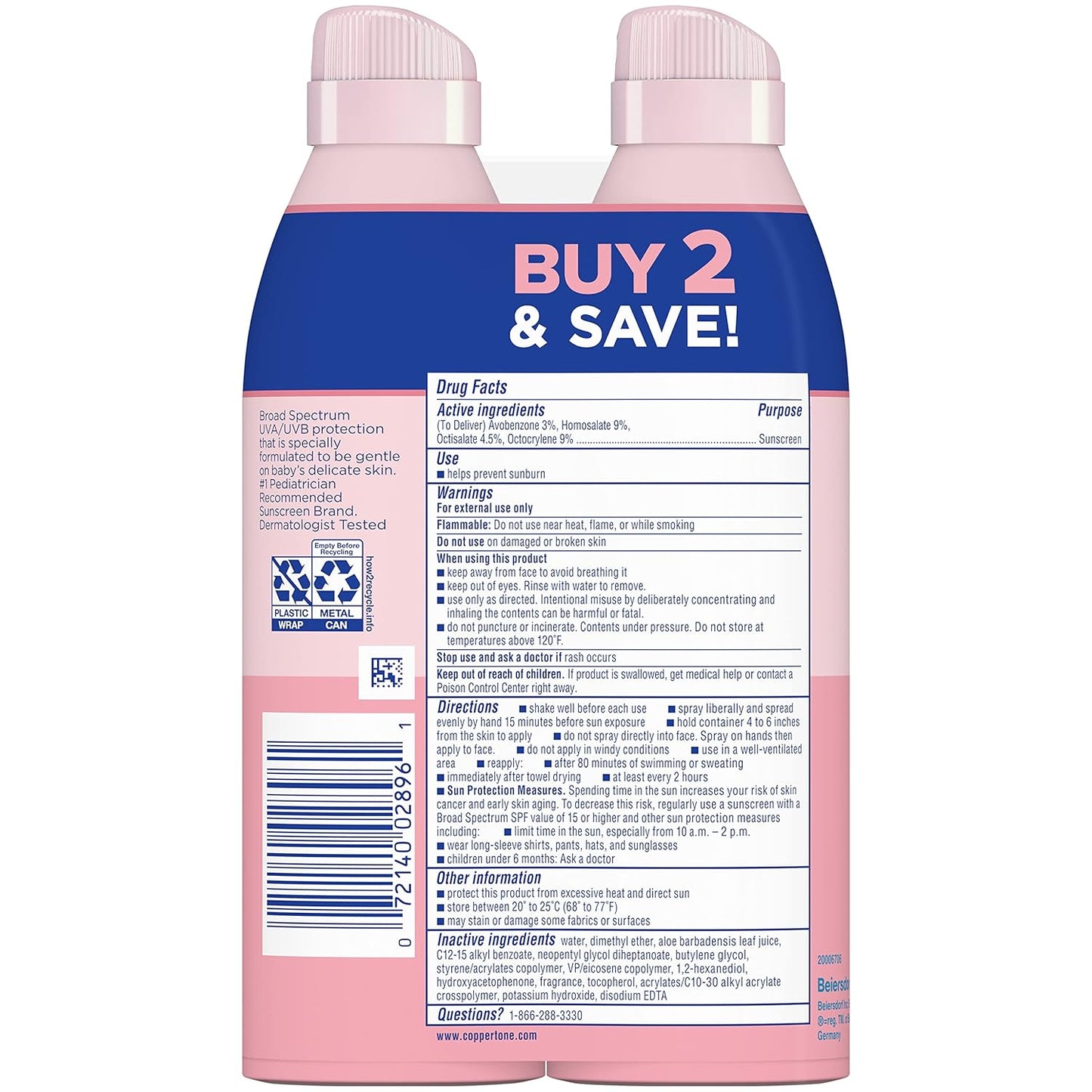 Coppertone WaterBabies Sunscreen Spray SPF 50 – 6 oz (Pack of 2)