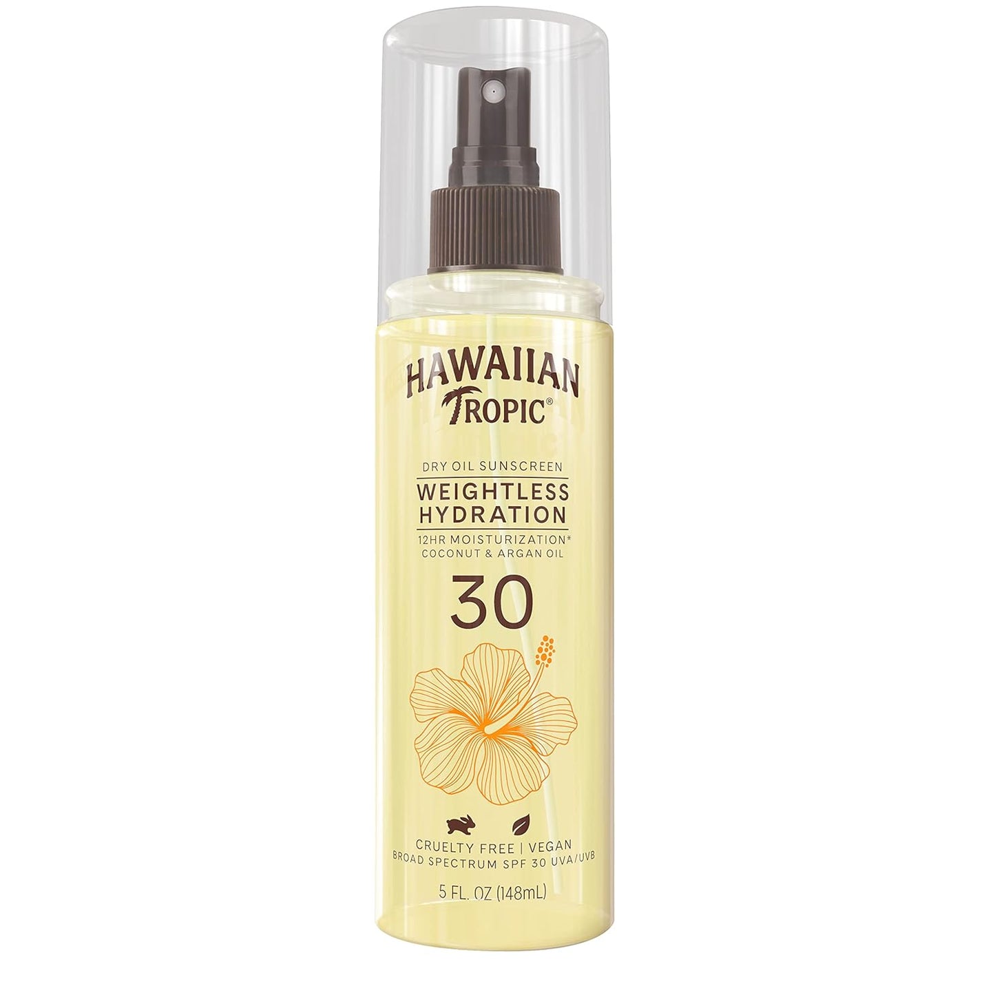 Hawaiian Tropic Weightless Hydration Dry Oil Sunscreen Spray SPF 30 – 5 oz (Oxybenzone-Free, Water-Resistant)