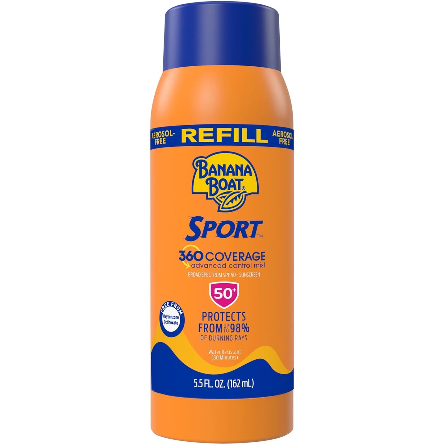 Banana Boat Sport 360 Coverage Sunscreen Mist Refill SPF 50 – 5.5 oz (Non-Aerosol, Oxybenzone-Free)
