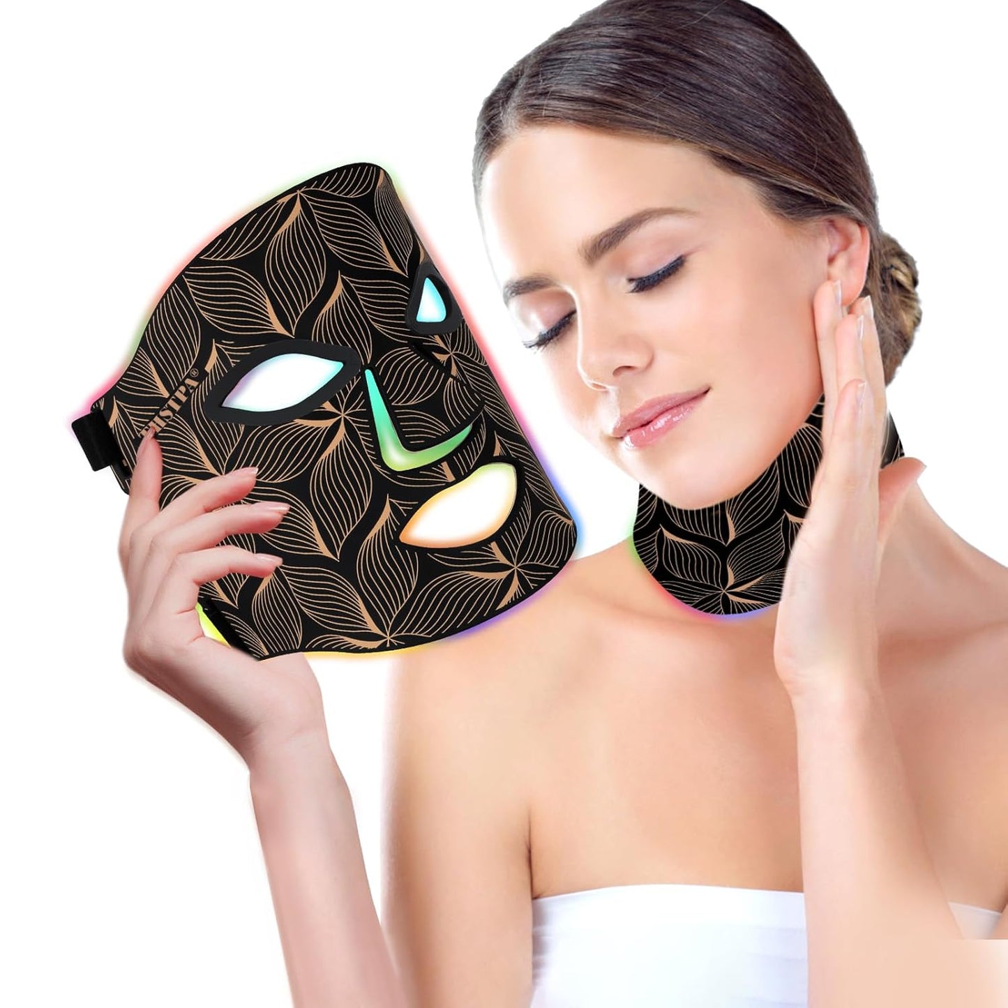 Led Face Mask Light Therapy,Red Light Therapy for Face and Neck,7 Colors LED Facial Skin Care Mask,5 Level Brightness Adjustment,309 LED Beads Can Be Used at Home,White