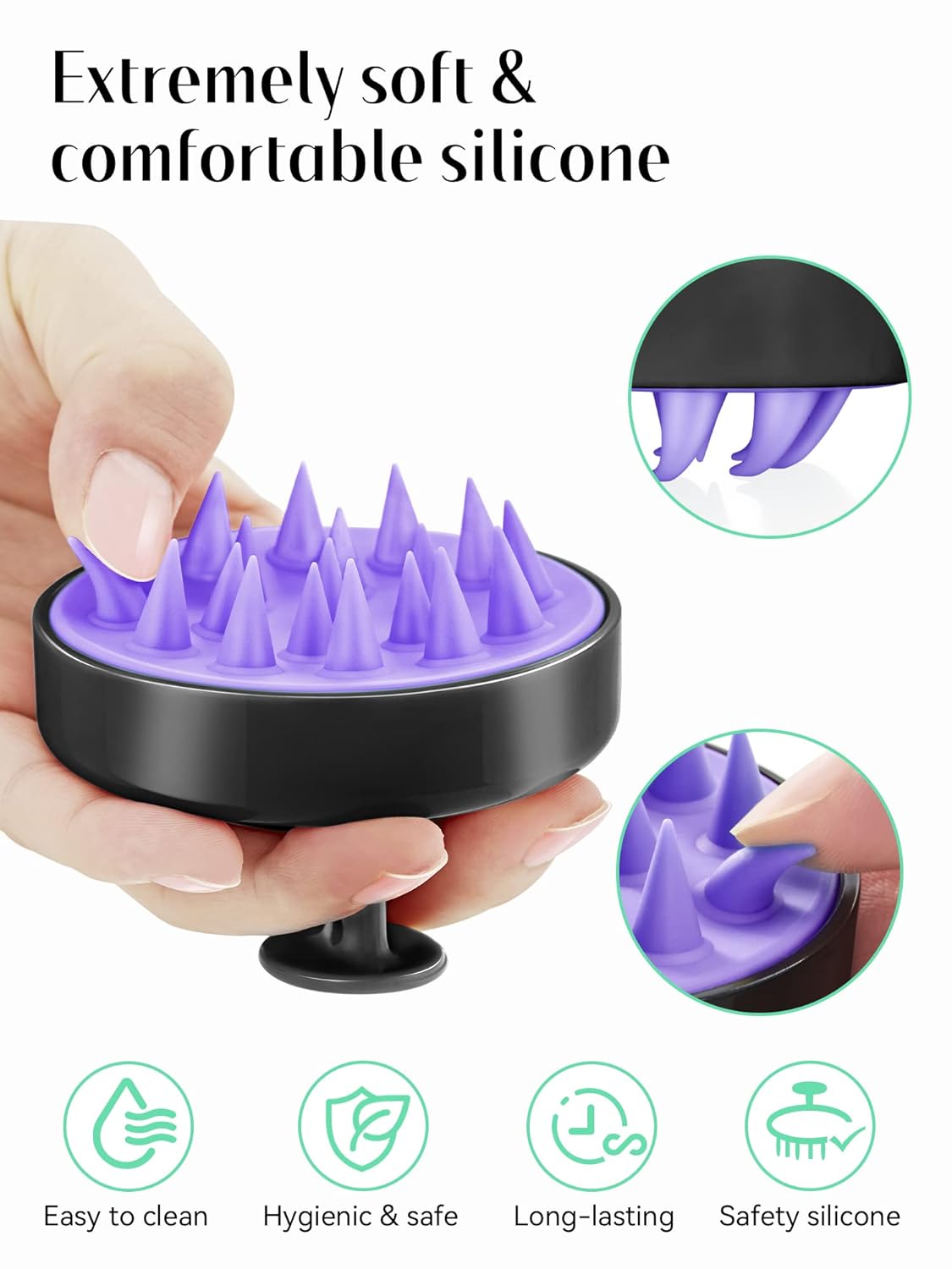 Scalp Massager Hair Growth, Soft Silicone Scalp Scrubber Shampoo Brush for Exfoliation, Dandruff Removal Head Massage Stress Relax, Wet & Dry Use for Thick Thin Curly Hair Care, Black