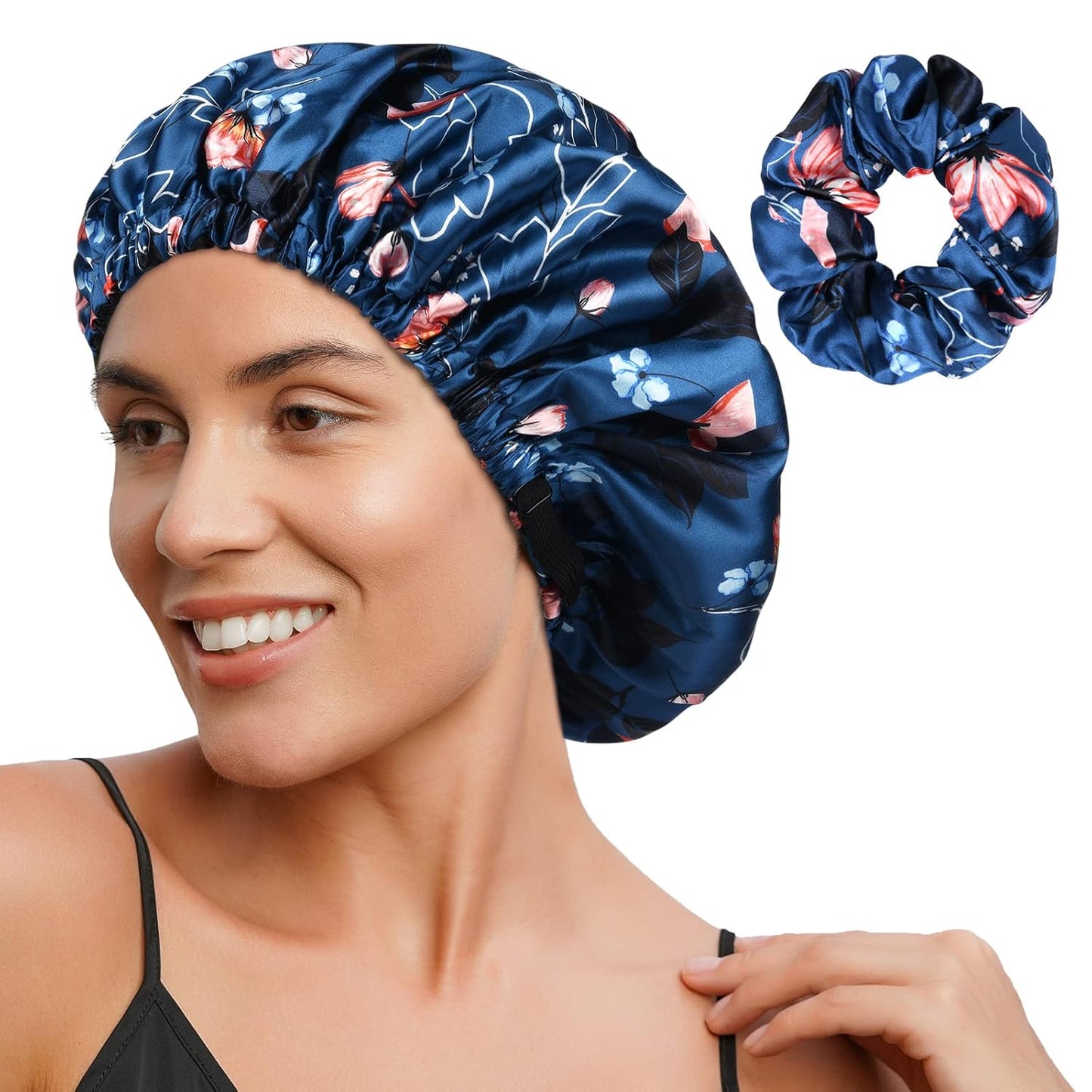 Double Layer Satin Bonnet Silk Bonnet Adjustable Hair Bonnet for Sleeping Bonnets for Women Curly Natural Hair Mom