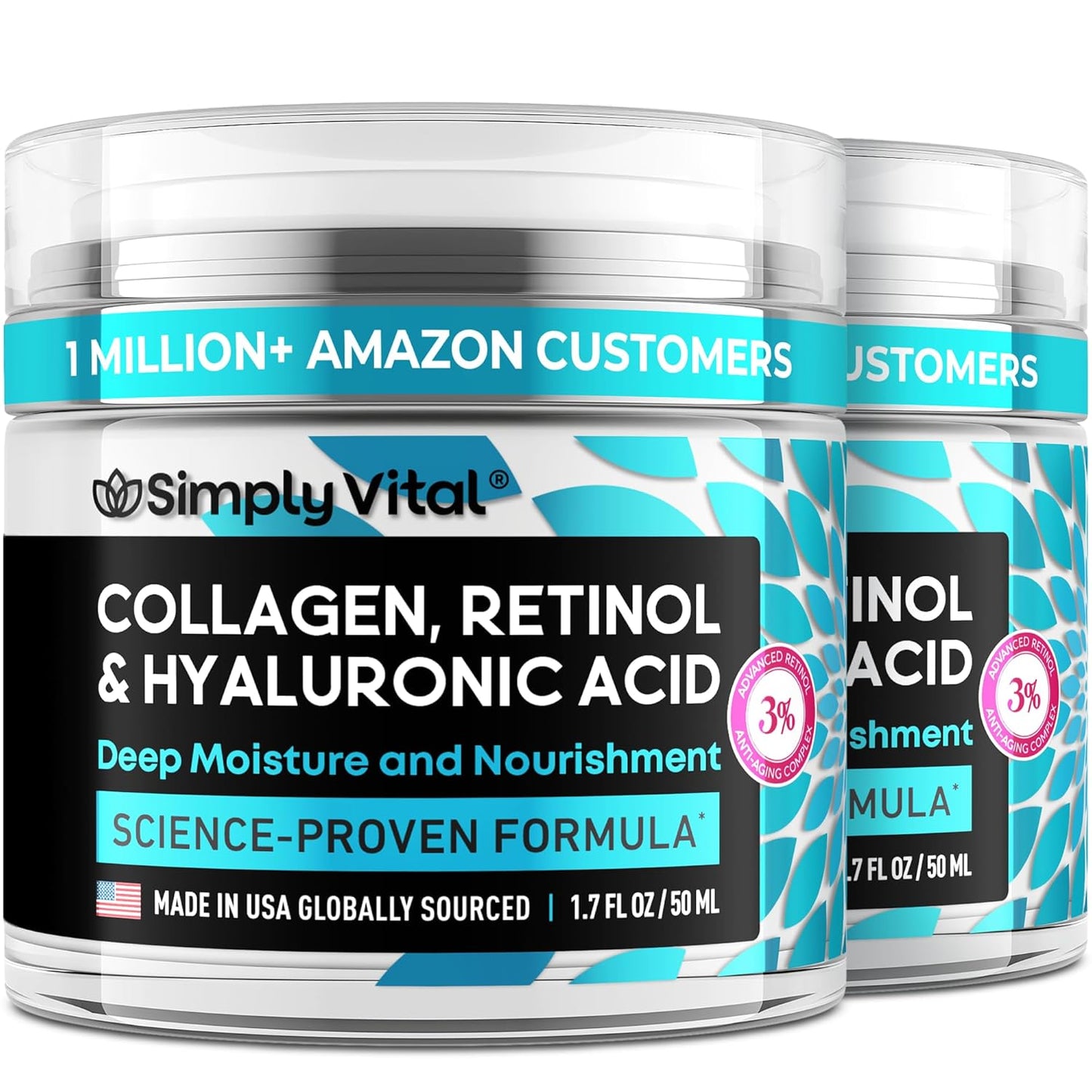 Collagen, Retinol & Hyaluronic Acid Cream - Anti-Aging Face Moisturizer for Face, Firming Skin Care Neck & Décolleté - Made in USA, Daily Moisturizer Face Cream Day & Night - 1.7 Fl.Oz.