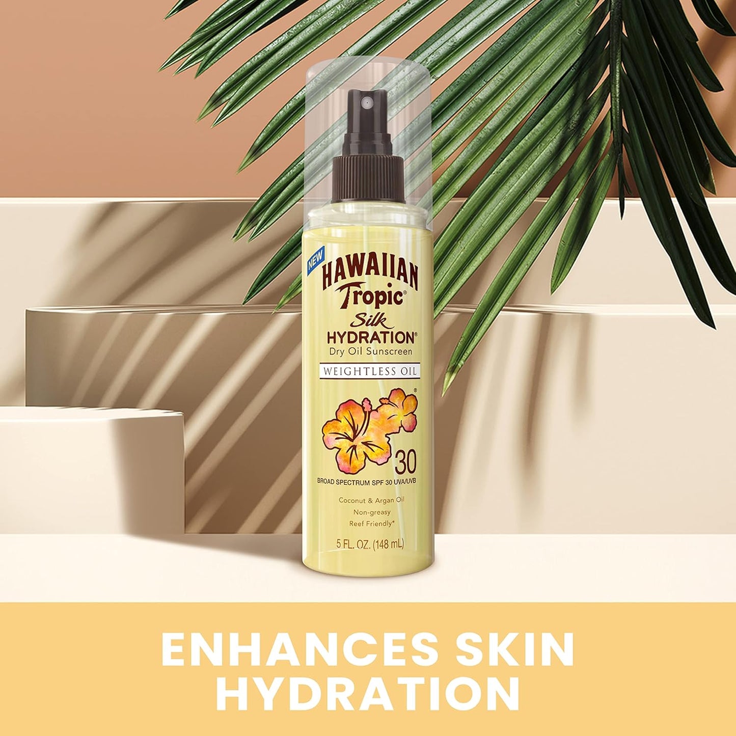 Hawaiian Tropic Weightless Hydration Dry Oil Sunscreen Spray SPF 30 – 5 oz (Oxybenzone-Free, Water-Resistant)