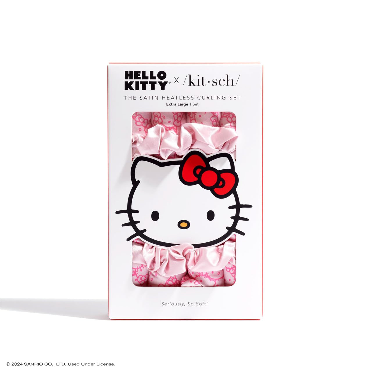 Hello X Satin Heatless Hair Curler Set - Heatless Curls Overnight, Hair Rollers for Soft Curls & Frizz-Free Styling, No Heat Curlers to Sleep In, Curling Rod Headband - Pink Kitty Faces