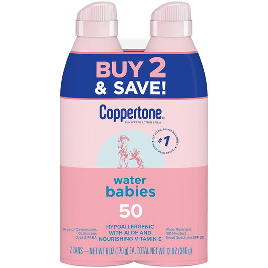 Coppertone WaterBabies Sunscreen Spray SPF 50 – 6 oz (Pack of 2)