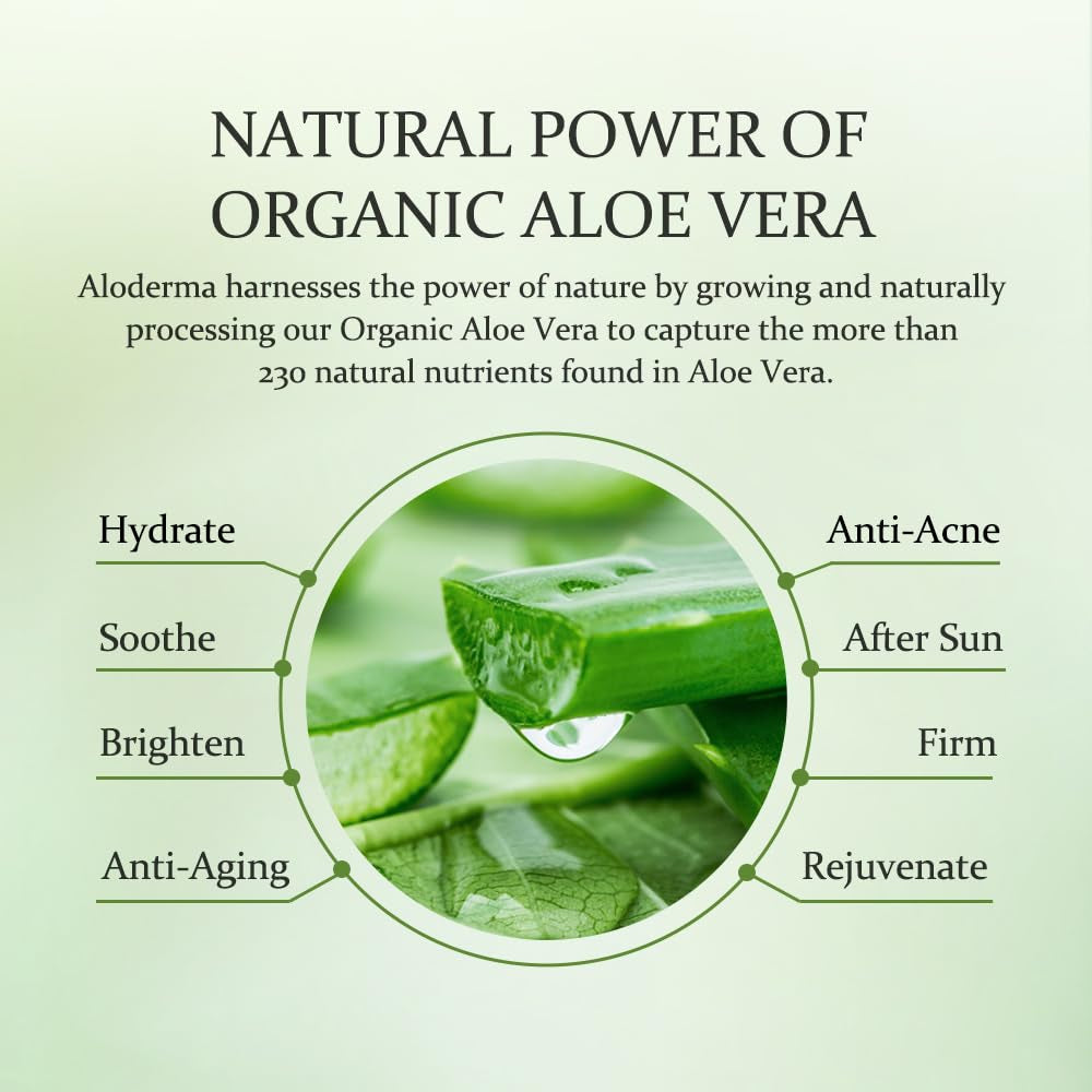 Aloderma Aloe Vera Gel – 99% Organic, Harvested Within 12 Hours, 1.5oz