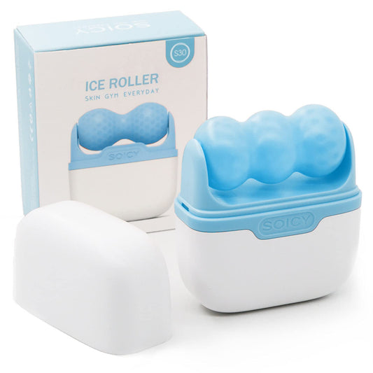 Ice Roller for Face and Eyes - Facial Skin Care Tools with 2 in 1 Massage Roller and Travel Case Self Care Gift.Men Women (Blue)