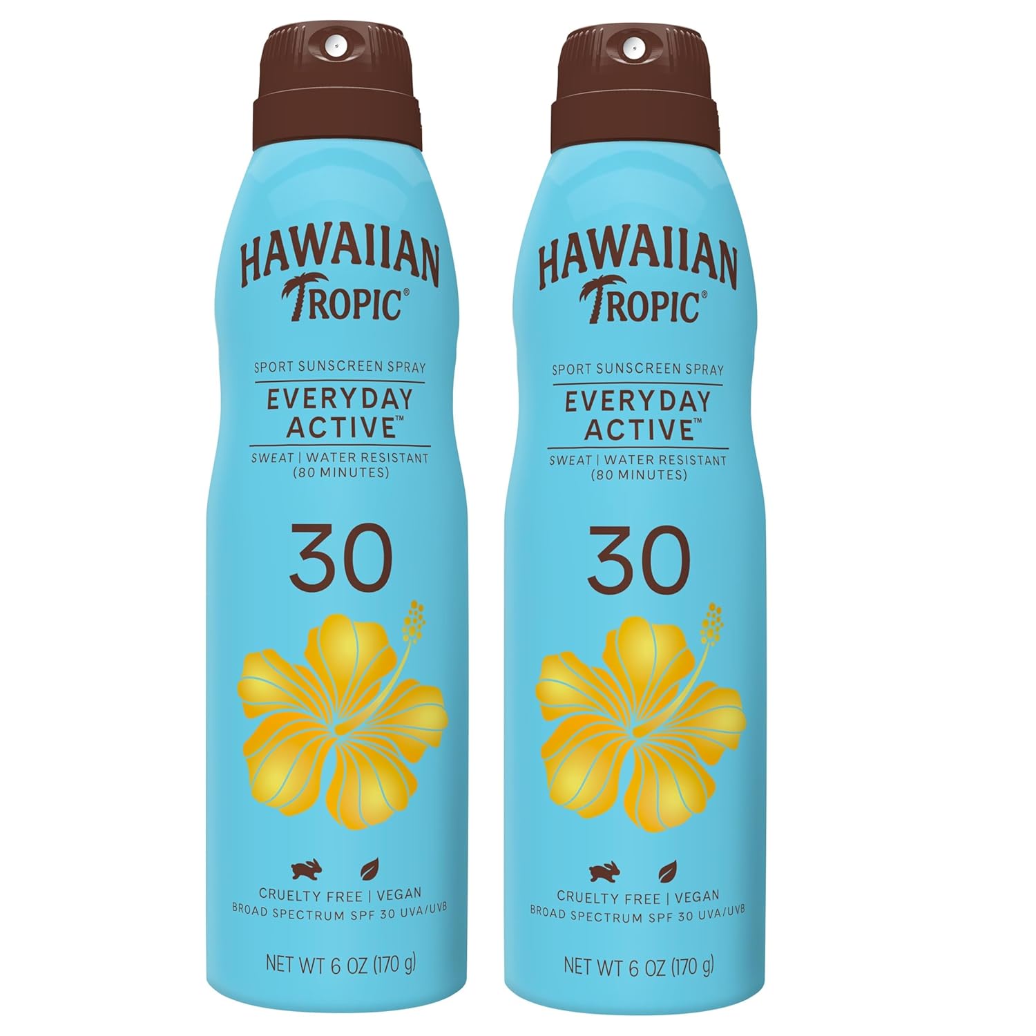 Hawaiian Tropic Everyday Active Clear Spray Sunscreen SPF 30 – 2-Pack (6 oz Bottles)