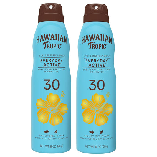 Hawaiian Tropic Everyday Active Clear Spray Sunscreen SPF 30 – 2-Pack (6 oz Bottles)