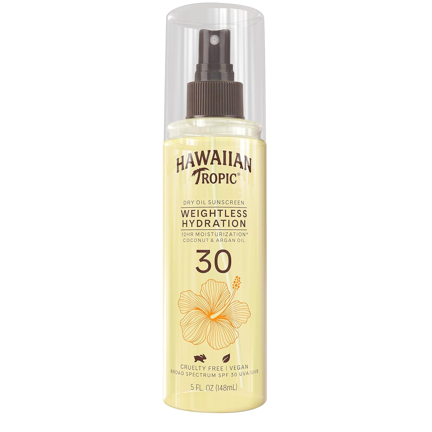 Hawaiian Tropic Weightless Hydration Dry Oil Sunscreen Spray SPF 30 – 5 oz (Oxybenzone-Free, Water-Resistant)