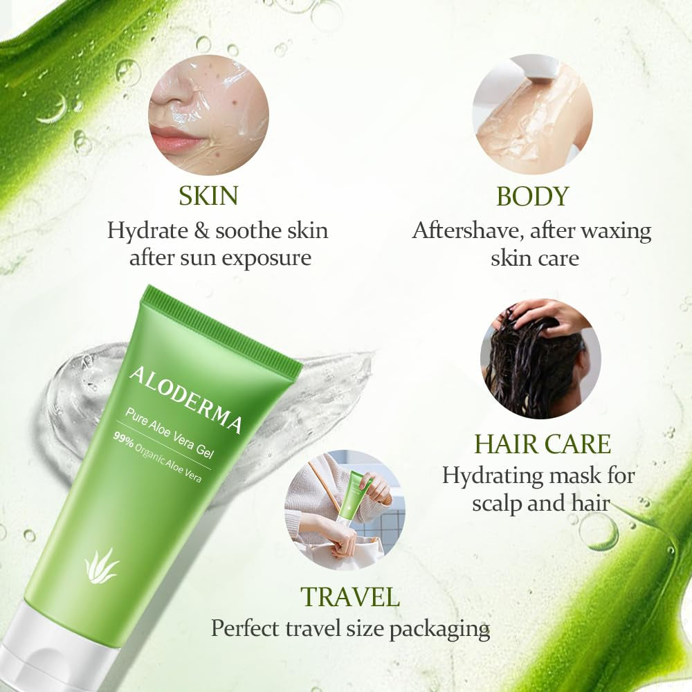 Aloderma Aloe Vera Gel – 99% Organic, Harvested Within 12 Hours, 1.5oz