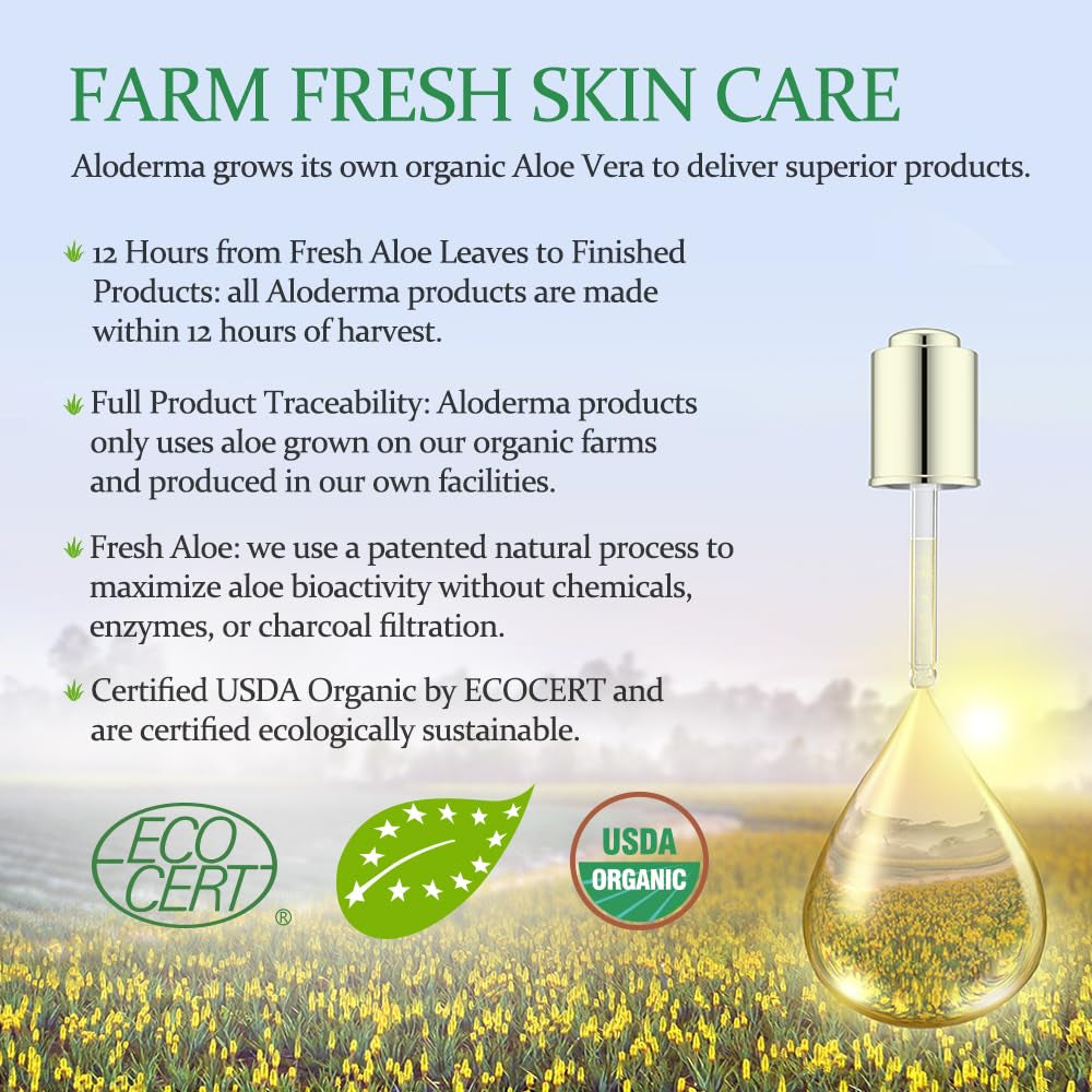 Aloderma Aloe Vera Gel – 99% Organic, Harvested Within 12 Hours, 1.5oz