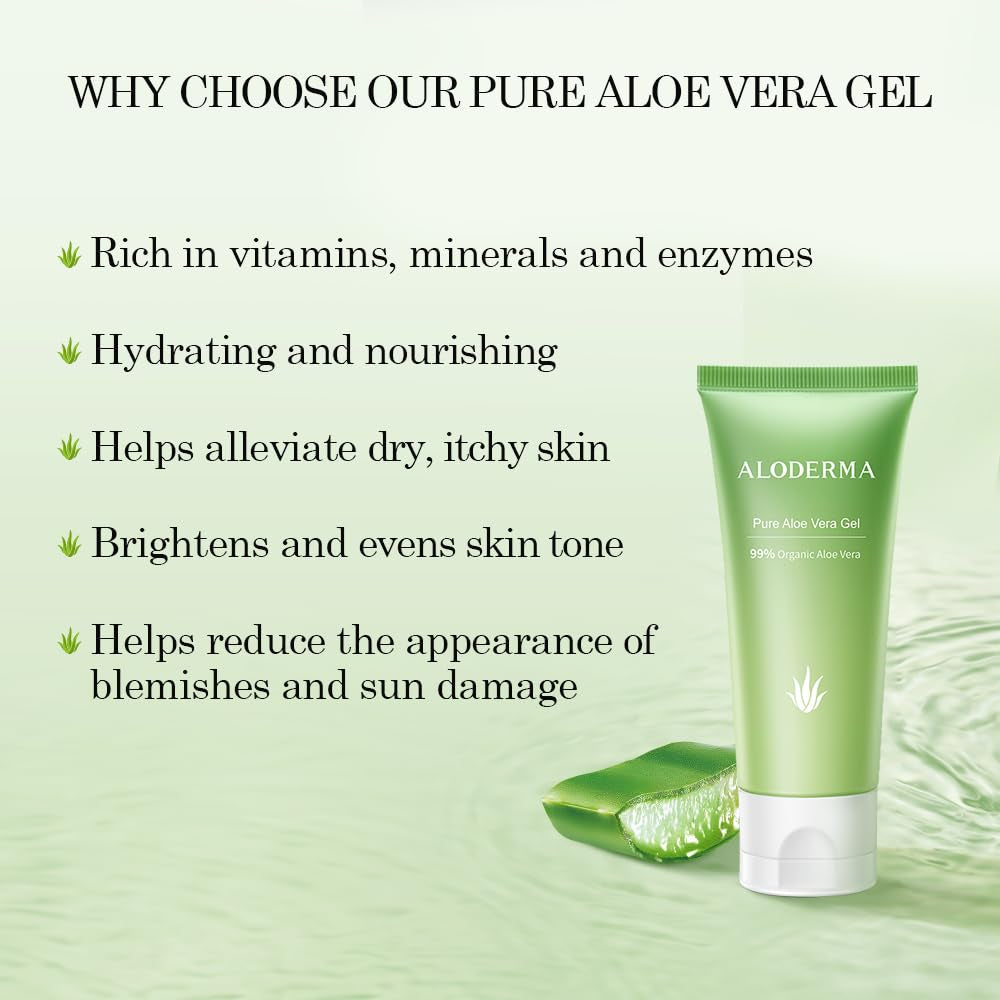 Aloderma Aloe Vera Gel – 99% Organic, Harvested Within 12 Hours, 1.5oz